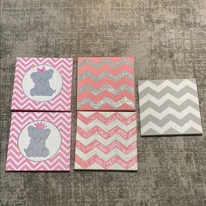 Pink and Gray Elephant Wall Art/ Paintings for nursery.